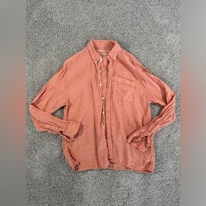 Abercrombie & Fitch Coral Linen Long Sleeve Button Down